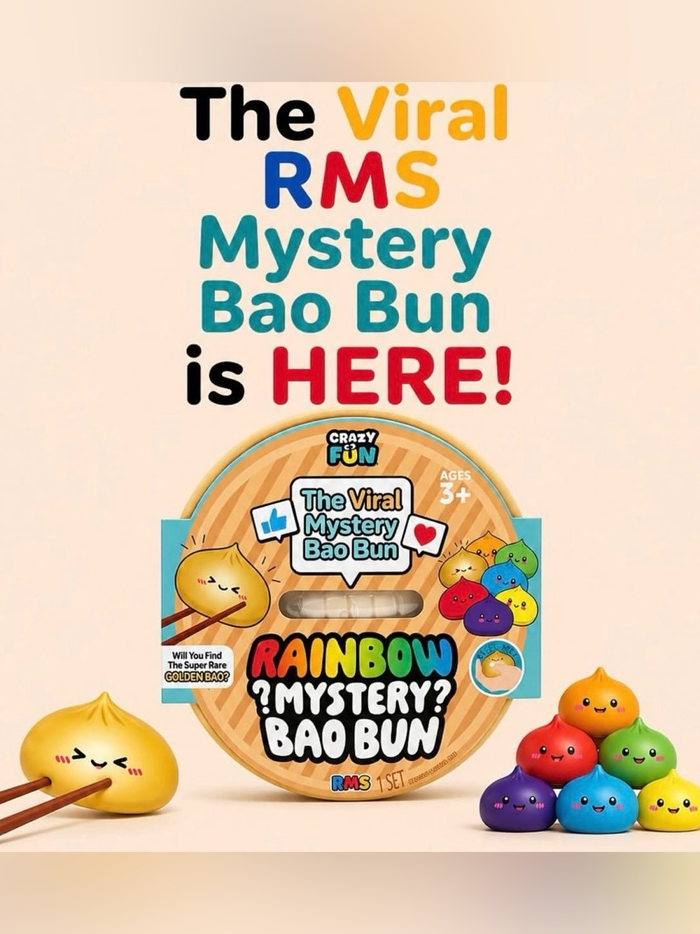 VIRAL RMS CRAZY FUN Dumpling Squeeze Toy Original Rainbow Mystery Bao Bun. NWT